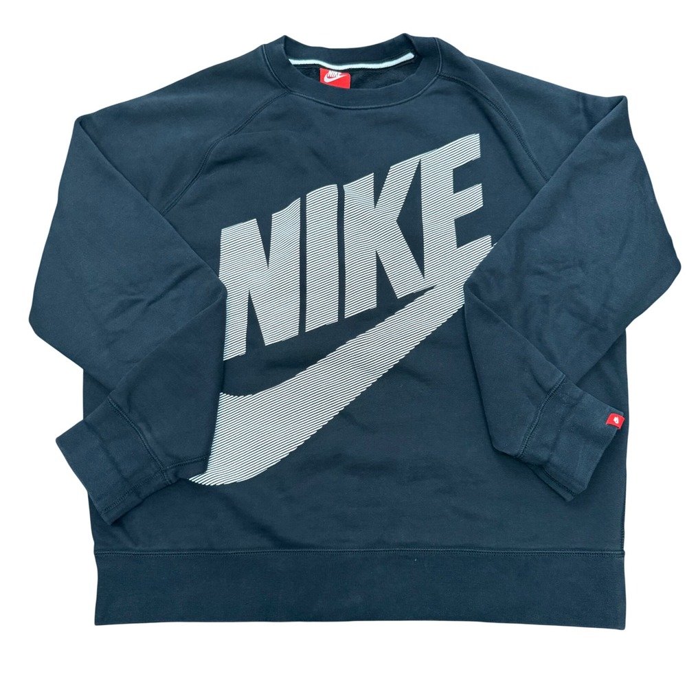 Nike AW77 Fleece Crewneck Men Large Black Graphic Pullover Sweatshirt 620591-011